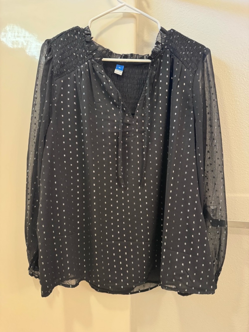 Old Navy Black Polka Dot Smocked Yoke Blouse - Women